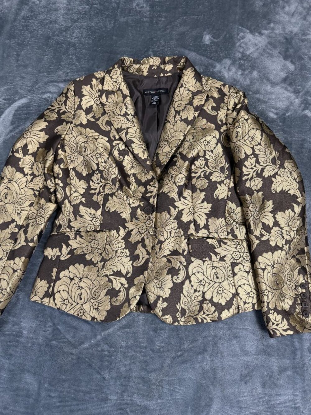 New York & Company Womens Gold Brown Floral Brocade Blazer 12